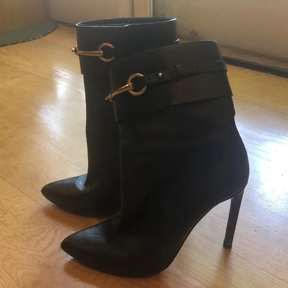 Gucci Black, Gold Buckle & Zipper Booties, Size 38 w/ Heel, Excellent Condition - Picture 2 of 11